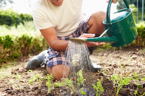 Senior staff member conducting an on-site review of garden maintenance work